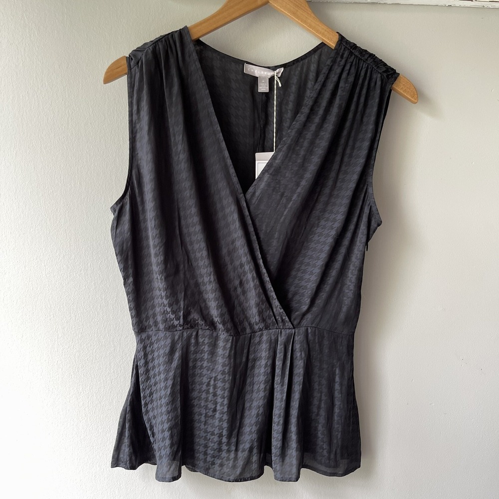 NEW Chelsea28 Navy Black Houndstooth Sleeveless Blouse Women's Size Medium